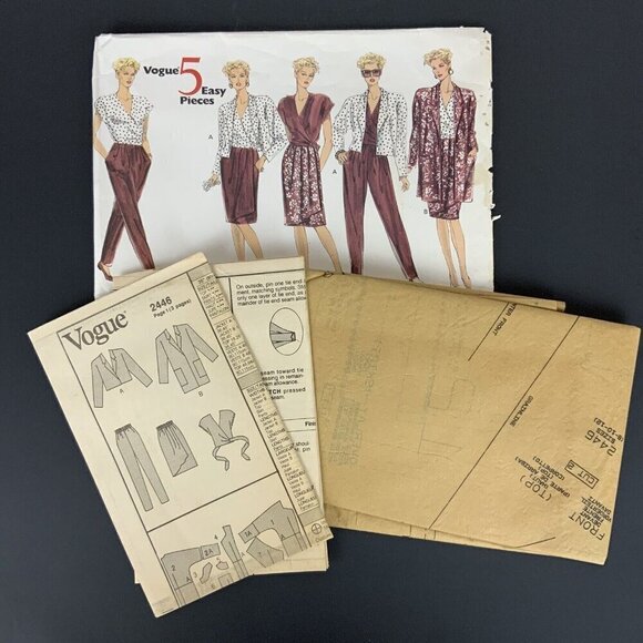 Vogue 2446 Five Easy Pieces Wardrobe Size 8 10 12 Easy Sewing Pattern 1990 UNCUT - Picture 3 of 3